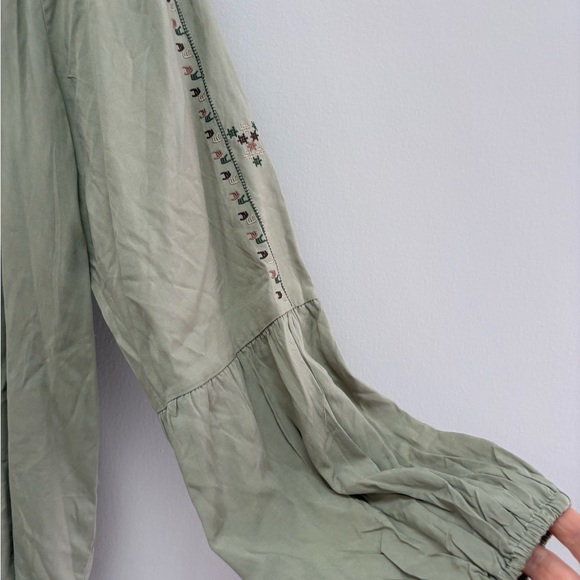 Embroidered Sage Green Boho Tunic Top - Picture 2 of 3